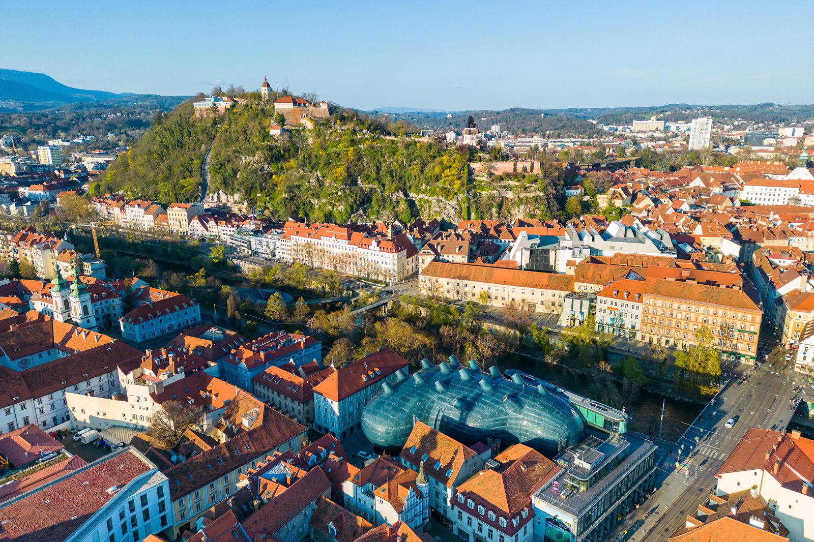View across the old town of Graz towards the Schloßberg